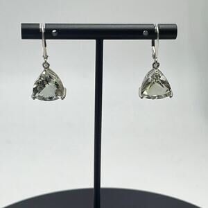 DK 925 Designer Sterling Silver Trillion Cut Green Amethyst Leverback Earrings